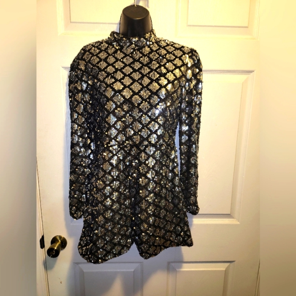 Women's Long Sleeve Sequin Romper Large NWOT